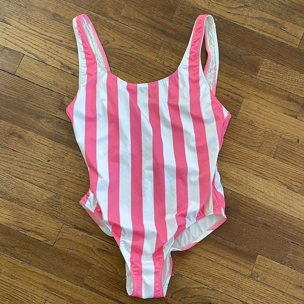 SOLID & STRIPED Pink and White One Piece Swimsuit